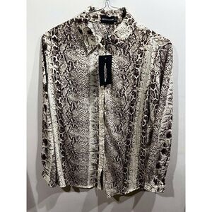 Pretty Little Thing Oversized SZ 6 Brown Snake Print Swifties Button Up Shirt
